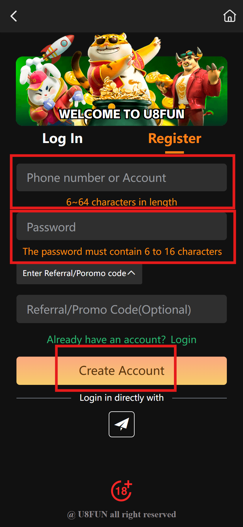 Register U8fun login 2